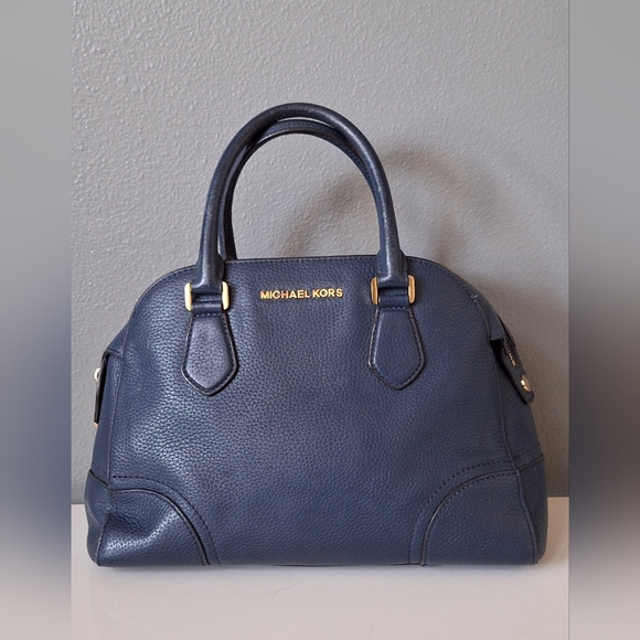 Michael Kors Navy Blue Leather Satchel Bowling Crossbody Handbag - Picture 1 of 11